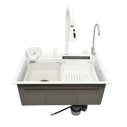 Chiuveta de bucatarie multifunctionala din inox, cu cascada si 2 baterii, 60x45 cm