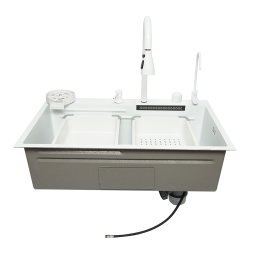 Chiuveta de bucatarie multifunctionala din inox cu 2 baterii si cascada 75x46 cm