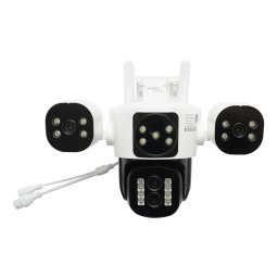 Camera de supraveghere 4 lentile, 3 obiective 16 MP, WIFI 2.4GHz, rotire 360 grade PTZ cu senzor de miscare, zoom 10X, alarma, IR night vision, detectie umana si aplicatie IPC360 Home