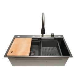 Chiuveta bucatarie multifunctionala din inox 75x46 cm cu cascada si accesorii