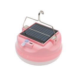 Lampa LED solara 200W cu baterie 2400 mA, 3 moduri si USB, roz