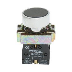 Buton de comanda metalic negru cu revenire 1NO, 400V/10A, LAY5