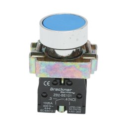 Buton de comanda metalic albastru cu revenire 1NO, 400V/10A, LAY5