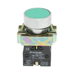 Buton de comanda metalic verde cu revenire 1NO+1NC, 400V/10A, Breckner