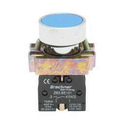 Buton de comanda metalic albastru cu revenire 1NO+1NC, 400V/10A, LAY5