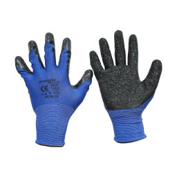 Manusi de lucru din latex si poliester, negre-albastre, marimea 10