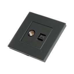 Priza TV si internet RJ45 CAT5e cu rama din sticla neagra 86x86 mm