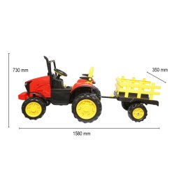 Tractor electric cu remorca, telecomanda si baterie pentru copii 1580x580x730mm