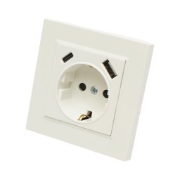 Priza Schuko incastrata alba 16A cu 2x USB A+C, 80x80 mm