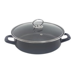 Tava si oala 2 in 1 Rosberg R51222A28CT, 28 cm, Capac de sticla, Inductie, Cuptor, Fara PFOA, Negru