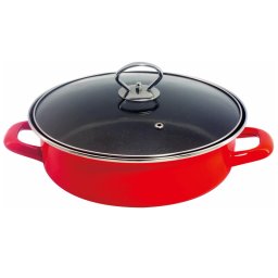 Tava si oala 2in1 Rosberg R51222A32CT, 32 cm, Acoperire marmura, Capac, Inductie, Cuptor, Rosu