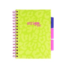 Caiet cu spirala si separatoare, STRIGO PADS Project Book Neon, A5, Dictando, verde