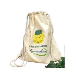 Rucsac Bumbac Natur cu snur O zi BIO excelenta, 34x42 cm