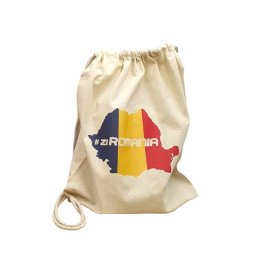 Rucsac Bumbac Natur cu snur ZiRomania, 34x42 cm
