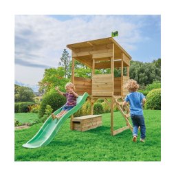 Complex de joaca TP Toys Treetops, lemn tratat, tobogan 1,8m, dimensiuni 241x167cm, inaltime 205cm