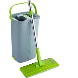 EasyGleam set mop plat + galeata 2 camere 39x23x19 cm, maner inox 131 cm, cap mop 32x12.5 cm, 1 rezerva inclusa - Verificat A · Re-Bloom