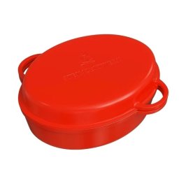 Steinzeitwerk oala fonta emailata cu capac 6 l, ovala 35x25x17 cm, 2in1, cuptor plita gaz electric inductie, rosu - Verificat A · Re-Bloom