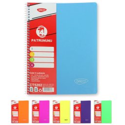 Caiet A4 120 file cu spirala, 4 subiecte, hartie 70g/mp, Daco
