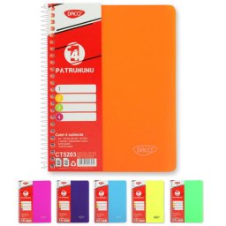 Caiet A5 120 file cu spirala, coperta plastic, 4 subiecte, hartie 70g/mp, Daco
