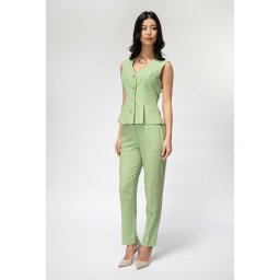 Pantaloni uni din in cu un croi drept si o cadere fluida si rafinata RENATA, Hermosa, olive