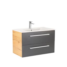 Masca chiuveta baie Leziter Vario Clam 80 cm cu lavoar, stejar-antracit