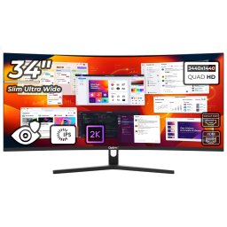 Monitor LED Office Pro Curbat 34 inch OptimX MT34J-1, Ultra Wide Quad HD 3440 x 1440 2K, 100Hz, 2x HDMI, 2x DisplayPort, Slim, No Frame NewTechnology Media