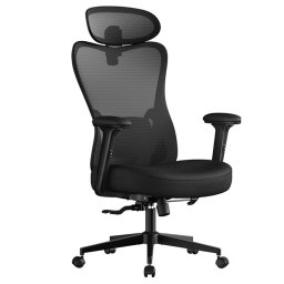 Scaun de birou ergonomic Songmics cu tetiera si suport lombar reglabile, negru
