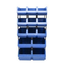 Stand organizator cu 13 cutii din plastic albastre pentru depozitare, 510x400x1000 mm