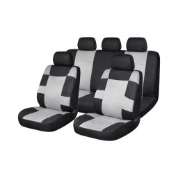 Set huse scaune auto universale 9 piese, textil negru-gri, fata si spate
