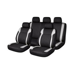 Set huse scaune auto universale Diamond 9 piese, negru-gri, piele ecologica