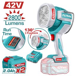 Lampa de lucru TOTAL 42V, 2800 lumeni, cu 2 acumulatori si incarcator