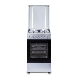 Aragaz Samus SM562AENS1 60 x 60 cm, 1 arzator WOK, gratar fonta , aprindere electrica, ventilator, grill, timer mecanic, lumina interioara, gratar + tava cuptor, Inox
