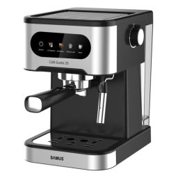 Espressor Samus Cafe Gusto 20, 20 bari, Putere 1350 W, Rezervor de apa transparent detasabil 1.5 litri, Filtru dublu din otel inoxidabil pentru 1 ceasca / 2 cesti, 5 optiuni presetate, Rezervor apa 1.5 L, Negru