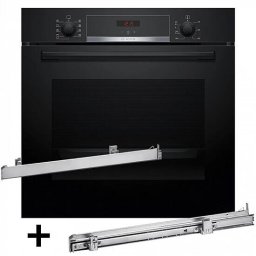 Cuptor electric incorporabil Bosch HBA514BB3 + glisiere telescopice cu un singur nivel Bosch HEZ538000, 71 L, 3400 W, Negru