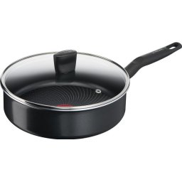 Tigaie adanca cu capac, Tefal, So Light, Titan, 24 cm, Design ergonomic, Tehnologie antiaderenta, Negru