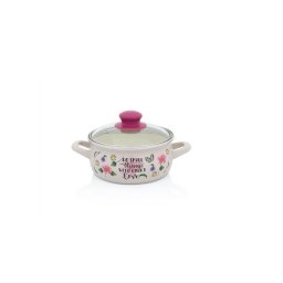 Cratita cu capac sticla, Spring Metalac, email, 20cm, 2.9l, Crem cu model floral