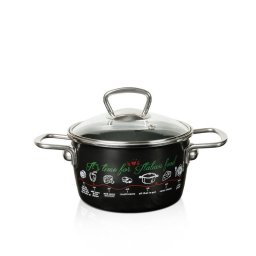 Oala cu capac din sticla Italian Food Metalac, email, 16cm, 1.9l, Negru