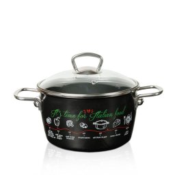 Oala cu capac din sticla Italian Food Metalac, email, 20cm, 3.5l, Negru