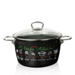 Oala cu capac din sticla Italian Food Metalac, email, 24cm, 6l, Negru