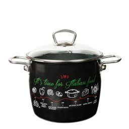 Oala cu capac din sticla Italian Food Metalac, email, 20cm, 5.1l, Negru