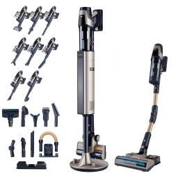Aspirator vertical+aspirator de mana Cecotec Conga Rockstar 11500 Odyssey Station, 320 W, 30000Pa, Control prin aplicatie, AI, senzori de particule, Negru-Auriu