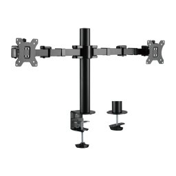Suport monitor SUPORT de birou LOGILINK, pt 2 TV/monitor plat, diag. max 32 inch, rotatie, inclinare, pivotare, orizontala, verticala, max 12 Kg x 2, negru, "BP0106