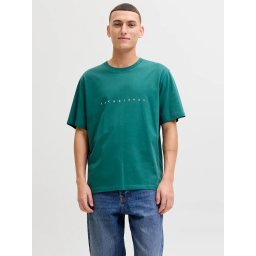Jack & Jones Tricou barbati JJESTAR JJ TEE SS, cu textul Jack & Jones, Relaxed Fit, Verde inchis (SELECTATI MARIMEA: M)