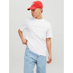 Jack & Jones Tricou barbati JJESTAR JJ TEE SS, cu textul Jack & Jones, Relaxed Fit, Alb (SELECTATI MARIMEA: XL)