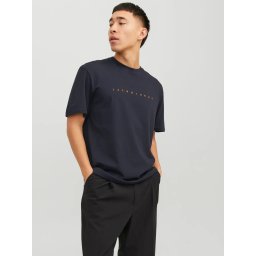 Jack & Jones Tricou barbati JJESTAR JJ TEE SS, cu textul Jack & Jones, Relaxed Fit, Bleumarin inchis (SELECTATI MARIMEA: 2XL)