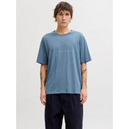 Jack & Jones Tricou barbati JJESTAR JJ TEE SS, cu textul Jack & Jones, Relaxed Fit, Albastru inchis (SELECTATI MARIMEA: L)