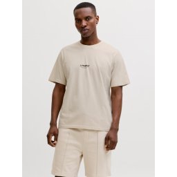 Jack & Jones Tricou barbati, JJESOHO TEE SS, la baza gatului, Relaxed Fit, Crem (SELECTATI MARIMEA: S)