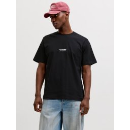 Jack & Jones Tricou barbati, JJESOHO TEE SS, la baza gatului, Relaxed Fit, Negru (SELECTATI MARIMEA: L)