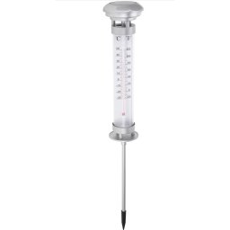 Termometru solar pentru gradina cu iluminare LED, indicator temperatura °C/°F, rezistent la exterior, inox