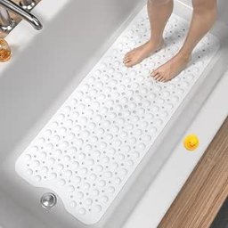 Covoras Antiderapant pentru Cada si Dus Hitslam 101x40 cm, Extra Lung, Ventuze Puternice, BPA Free, Antimucegai, Lavabil la Masina, Alb